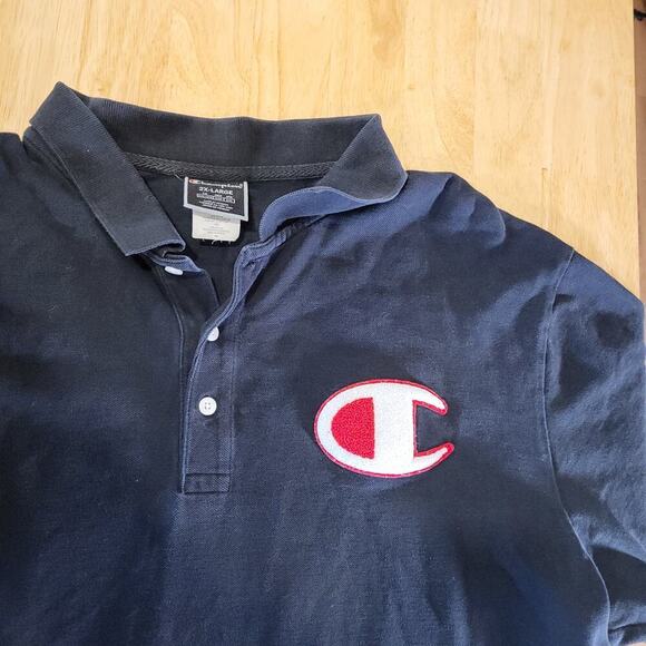 Champion Other - Champion NAVY blue Polo Large Chenille Logo Front & Back 2Xl 25" pit 2 pit 29" L